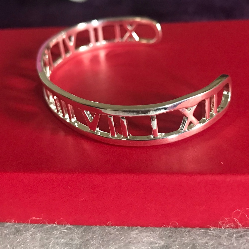 Sterling Silver Roman Numeral Cuff Bracelet - Picture 2 of 2